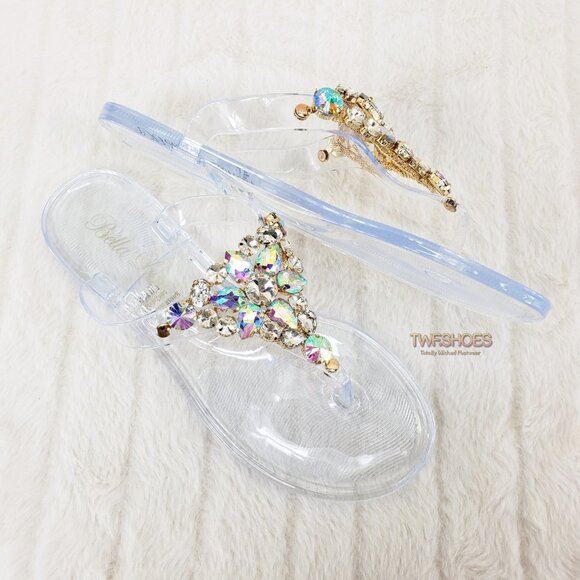Very Cool Rhinestone Jelly Summer Sandals Crystal Clear - Picture 3 of 10
